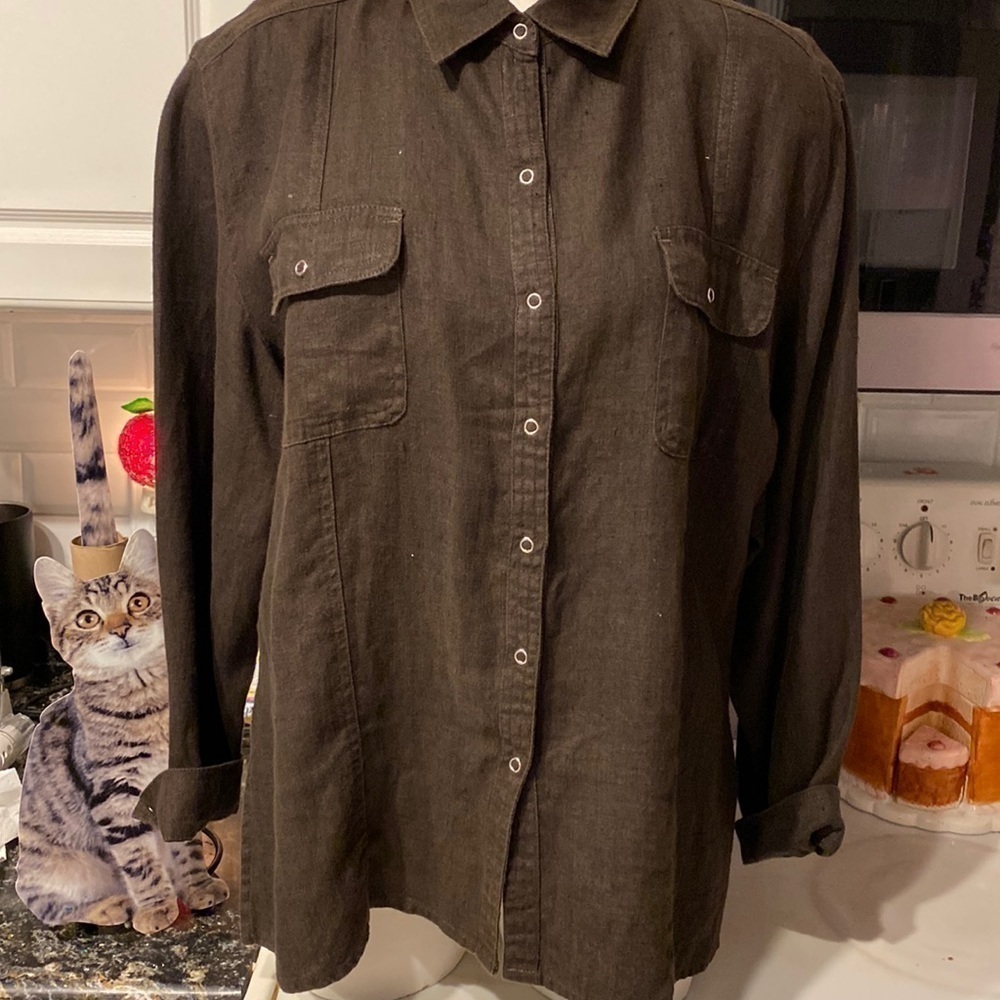 X womens Chico’s casual snap down front long sleeve regular size shirt size 3
